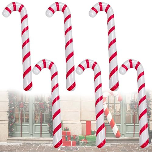 6 Stück Aufblasbare Zuckerstangen Weihnachtsdeko 87 Cm, Weihnachtsdeko Amerikanisch, Aufblasbare Gehhilfe, Groß Grinch Deko Weihnachten Outdoor Haustür Zuckerstangen Christbaumschmuck(Rot-Weiß)