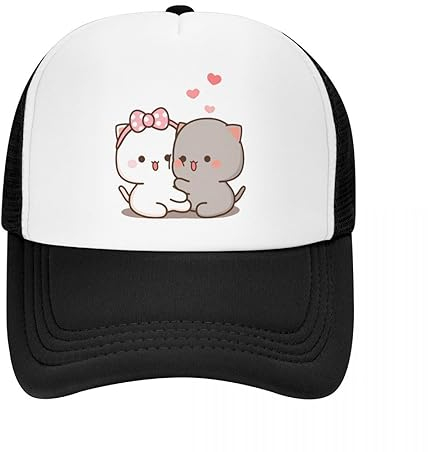 TROBER Herren Baseballmütze Unisex Outdoor Klassisch Unisex Pfirsich Und Goma Trucker Hut Erwachsene Comic Paar Mochi Katze Verstellbare Baseballkappe Frauen Männer Sonnenschutz Geschenk