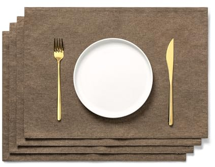 AOKSUNOVA Tischset Braun Stoff Platzset Platzdeckchen 4er Set 48 x 33 cm