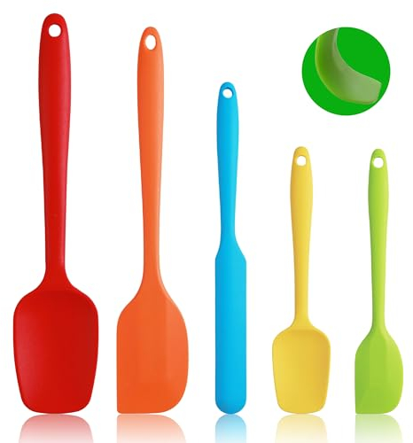 Spatule Silicone, Spatule Cuisine Lot de 5, Marises de Cuisine Pâtisserie Résistante à la Chaleur, Ustensiles à Maryse Patisserie Alimentaire pour Cuisson et Mélange sans BPA (Multicolore)