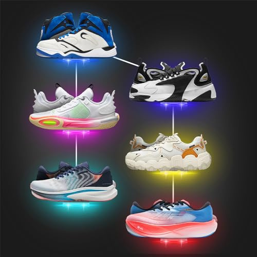 DTNESS 6 Pack Wall Mounted Floating Shoe Display Shelf w/ 20 Colors LED | 8 x 3.9 Clear Acrylic Sneaker Rack, USB Powered Glowing Levitating Shelf, 15 Screw Kit, for Bedroom Gaming Room Shoe Store