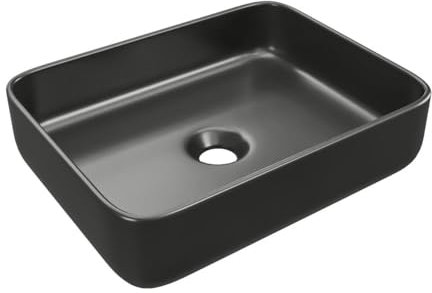 Vente-unique-Lavabo de cerámica rectangular - Negro mate - 50 x 30 cm - JUNIKO II