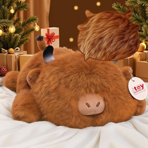 Mewaii Süßes Hochlandrind Kuh Kuscheltier Plüschkissen für Kinder,Weiche 33 cm Kuscheltiere,Kawaii Plüschtier Kuh,Entspannungs und Dekorationskissen für Mädchen