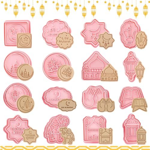 16 Stück Ramadan Keksausstecher,Eid Mubarak Ausstechformen,Ramadan Ausstechformen,Eid Mubarak Keksausstecher,Ramadan Dekoration Set,Ramadan Plätzchen Ausstecher,Eid Mubarak Cookie Cutter Dekoration
