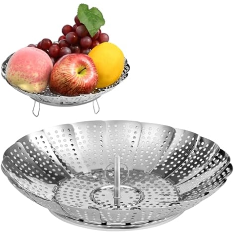 Vicloon Panier Vapeur INOX, Paniers Cuit-Vapeur Inoxydable, Pliable Panier Vapeur avec 3 Pieds en Acier INOX, Pliable Vegetable Steamer Accessoire pour La Nourriture Légumes Fruits - Petite