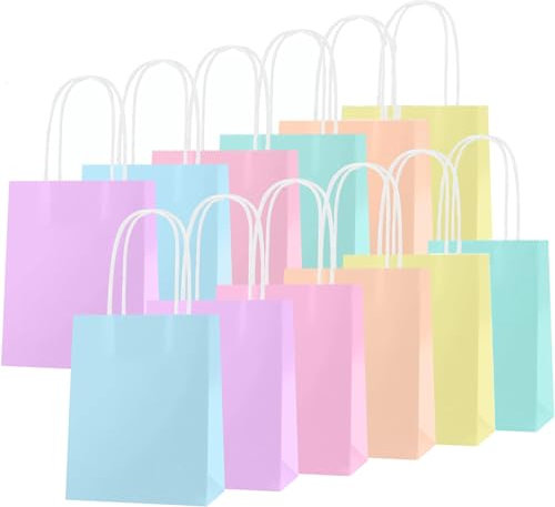 12 Stück Bunte Geschenktüten Papiertüten Bunt Geschenktüte Kraftpapiertüten mit Henkel Regenbogen-Geschenktüten aus Kraftpapier fur Kindergeburtstag,Hochzeiten,Verpackungen,Partys (6 Farben)