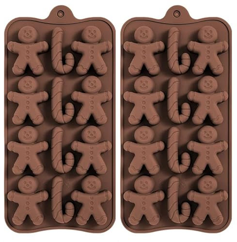 2 Stück Lebkuchen-Männer Schokoladenformen, Weihnachts-Silikonform für Zuckerstangen, Kekse, Süßigkeiten, Muffins, Gelee, DIY-Backformen für Weihnachts-Party-Dekoration