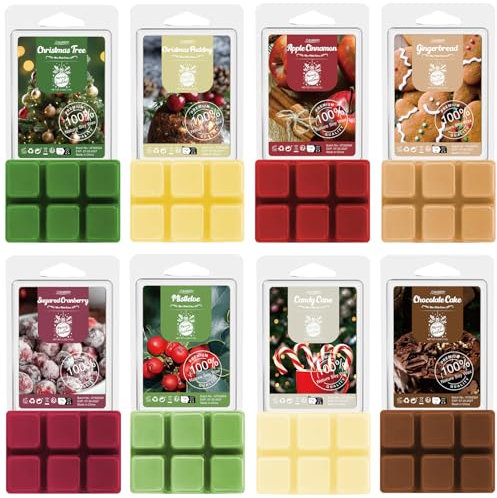 Salubrito Weihnachten Duftwachs für Duftlampe, Winter Wax Melts Sojawachs Duftwachswürfel für Raumdüfte, Weihnachtsbaum, Lebkuchen, Apfel-Zimt, Zuckerstange, Mistel, Geschenk für Frauen