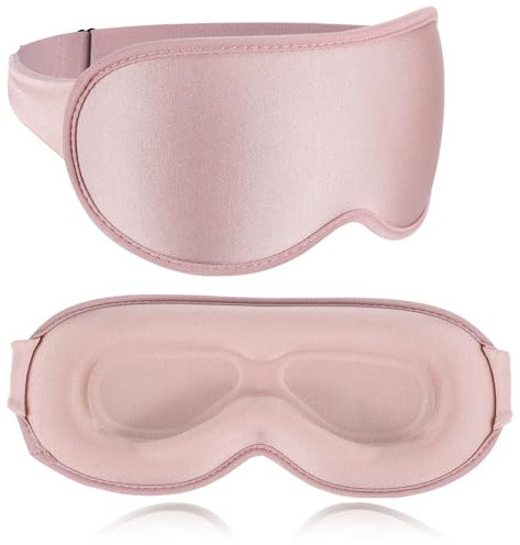 WLLHYF 3D Seiden Schlafmaske für Herren Frauen Weiche Atmungsaktive Lichtblockierende Schlafbrille mit verstellbarem Riemen Augen-Schlafschutz Augenmaske für Reisen Yoga blockiert (Rosa)