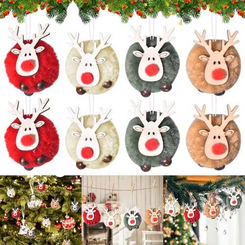 8 Stück Weihnachtsbaum Anhänger, Weihnachtsanhänger Elch Deko, Rentier Christbaumschmuck Weihnachtsdeko, Weihnachtsbaum Deko Filz Holz, Weihnachtsdeko Weihnachtsanhänger für Weihnachtsbaum Party Deko