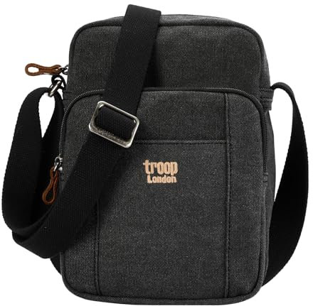 TRP0370 Troop London Klassische Umhängetasche aus Segeltuch, Black Stone Wash