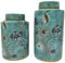 Fine Asianliving Chinesischer Vase mit Deckel Porzellan Türkis mit Goldener Akzent Blumen Handgefertigt D17xH28cm China Dekorative Blumenvase Orientalische