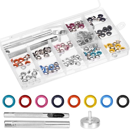 Arcjunys Eyelet Punch Kit Eyelets and Punch Colorful Grommet Kit 5MM Grommets Eyelets for Fabric Eyelet Punch with Gasket and Tools for Fabric Leather Clothes DIY Craft Fabric 120Pcs