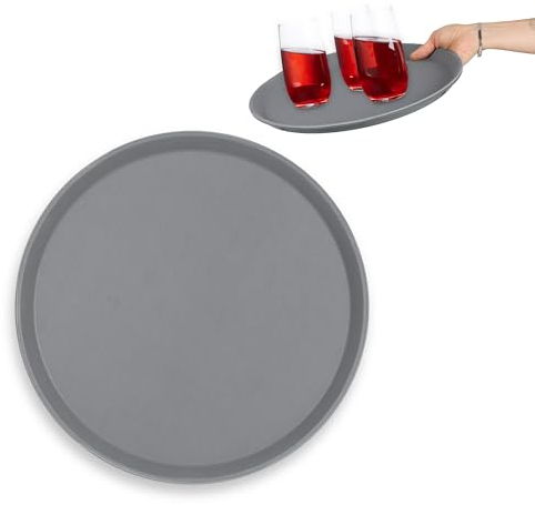 Relaxdays Bandeja de Camarero, Redonda, Antideslizante, para Servicio en Bar y Restaurante, Ø 35 cm, Plástico, Gris