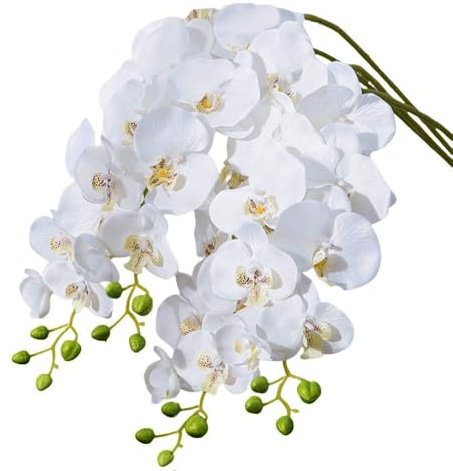 XZJMY Künstliche Phalaenopsis-Blumen, künstliche Orchideenstiele, Kunstseide, weiße Orchideen, künstliche Blumen für Heimdekoration, Hochzeit, Tafelaufsätze (4, weiß), 69,8 cm