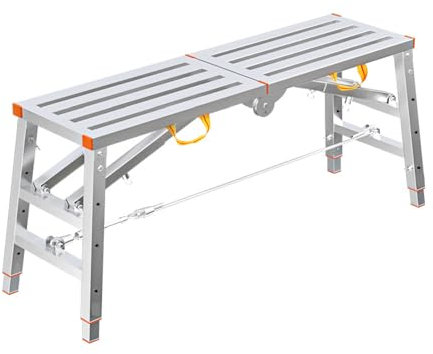 ABJGHYUT Work Platform, Height Adjustable Work Platform Folding Portable Anti-Slip Platform, Platform Work Scaffolding Step Stool Household Ladder,180cm