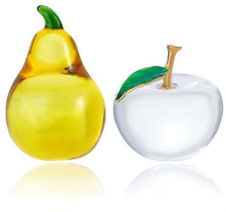 PH PandaHall Briefbeschwerer Mit Kristallfruchtmotiv 2 Stück Briefbeschwerer Aus Glas Apfel Birne Kunstglas Apfel Sammlerstück Obst Dekoration mit exquisiter Verpackung Für Zuhause Büro Schreibtisch
