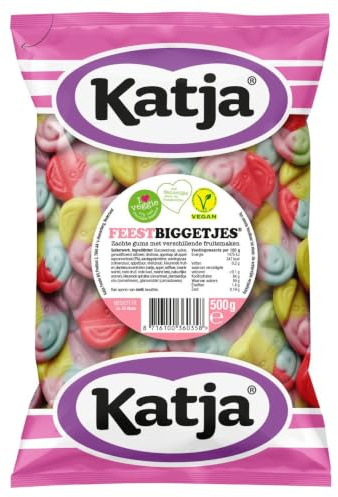Katja Feest Biggetjes I Soft Sweet Fruit flavored Gummy Candy I 500g 17.6 ounce