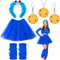 5 Stück Krümelmonster Kostüm Damen, Cookie Outfit Accessoires mit Krümelmonster Haarreif Kekse Ohrringe Halskette Blau Tüllrock Bein Stulpen für Erwachsene Kinder Fasching Karneval Maskerade Cosplay