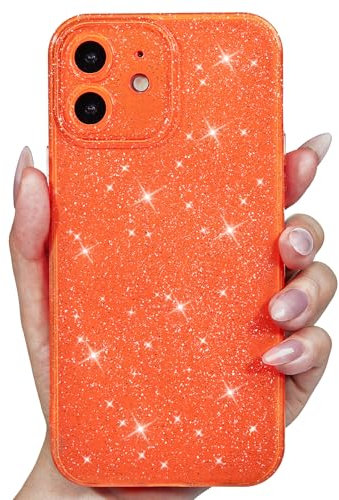 Svanove for iPhone 11 Case Glitter, Sparkly Girly Cute Bling Sparkle Shiny Shimmer Bright Phone Case for Women Girls, Glittery Thin Slim Jelly Soft Silicone Rubber Gel Plastic Cover, Neon Orange
