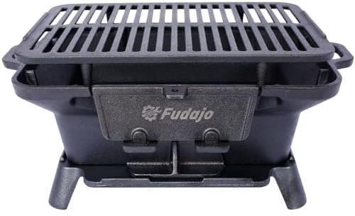 Cast Iron Hibachi Grill – Portable Charcoal BBQ for Outdoor Cooking, Durable Tabletop Skillet, Compact Camping Charcoal Cooker for Tailgating, Picnics & Hunting (Rectangle)