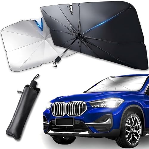 Parasol Coche Delantero 135 x 73 cm - Protección Rayos UV, Sol Paraguas Plegable, Compatible con SUV, Camión y Coche, Fácil de Usar y Guardar