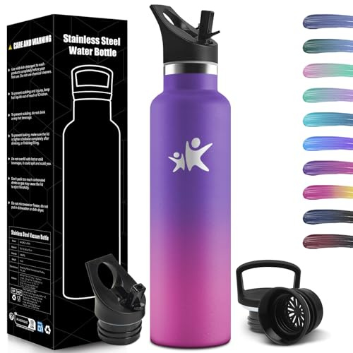 HoneyHolly Bouteille Isotherme 1L, étanche sans BPA, Gourde Isotherme, Double Paroi, Bouteille, 18/8 Acier Inoxydable, Gourde INOX, avec Paille, Termos pour Sport, Randonnée, École, Bureau