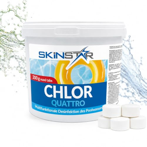 SkinStar Chlorgranulat schnelllöslich Schockchlorung Desinfektion Pflege Chlortabletten Multitabs Maxi Tabs langsamlöslich Pflege Schwimmbad Pool Chemie (Quattro Multitabs, 5000, Gramm)