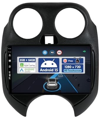 BXLIYER Autoradio para Nissan March Micra (2010-2017) - CarPlay Android Auto Dab WLAN Volante Bluetooth Mirrorlink 4G DSP - Gratis Trasera Cámara - Android 15-9 Pulgada 2 DIN