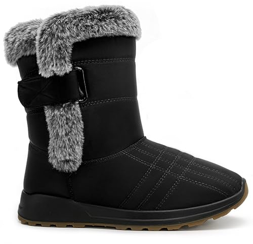 Decould sylf Winter Snow Boots for Women 2026: All-day Comfort Warm Fur Lined Mid Calf Hook Loop Waterproof Outdoor Shoes for Walking