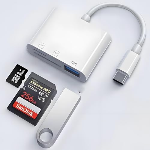 GERUI USB C SD Card Reader, USB C to Micro SD TF Memory Card Reader, Card Reader Type C to USB Camera Memory Card Reader Adapter for iPhone/iPad Pro/MacBook Pro/Air, Samsung Galaxy. (3 in 1)