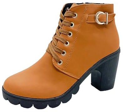 Generisch Stivali da donna in pelle PU, con tacco alto, con chiusura lampo, per autunno e inverno, giallo., 39 EU