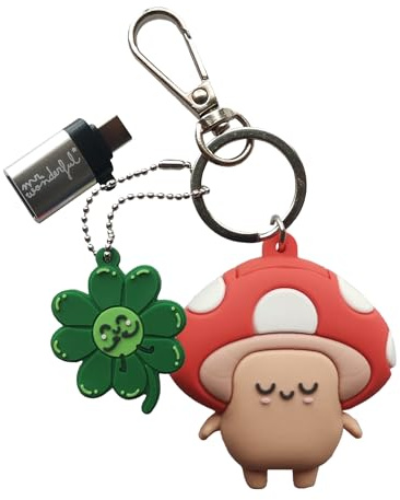WONDEE Mr Wonderful [2 in 1] Schlüsselanhänger + USB und USB C Stick Lustig 32gb PILZ Figur mit USBC Adapter - Cute und Kawai USB Stick Tier, Geschenke für Mädchen und Frauen