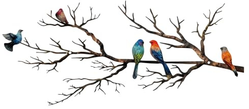 ESTART Wanddekoration mit Vögeln aus Metall, lebendige Vögel auf AST, Silhouette, Wanddekoration, für den Außenbereich, Wandskulptur zum Aufhängen (Klassische Farbe, Klein)