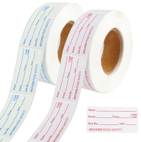 Food Date Labels Stickers, 2 Rolls Removable Labels, 500pcs Each, 2.5x5cm, Easy Peel-Off Freezer & Pantry Labels for Food Storage, Buffet, Jars and Containers(Red & Blue)