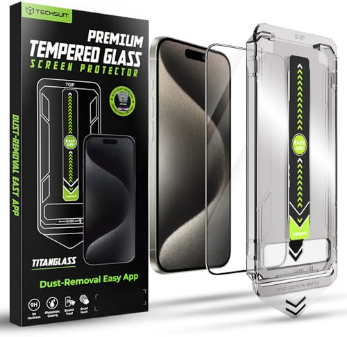 Techsuit Displayschutzfolie für iPhone 15 Pro Max Gehärtetes Glas mit Vollständige Abdeckung, HD Klarheit, Stoßschutz, Oleophobe Beschichtung, TitanGlass FullCover