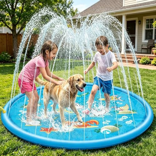 Splash Pad for Kids, 68 Water Sprinkler Play Mat, Outdoor Garden Paddling Pool Toys for Boys Girls, Summer Backyard Water Games