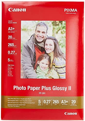 Canon 2311B021 Fotopapier PP 201 glänzend Din für Tintenstrahldrucker, Pixma Drucker, Schwarz, Weiß, A3+, 20 Blatt (275 g/qm)