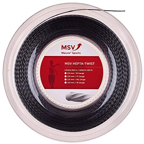 MSV Unisex – Erwachsene Hepta Twist Tennis-Saite, schwarz, 1.25 mm