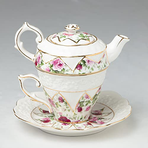 Gracie China by Coastline Imports Set di 4 piattini in porcellana per 1 cucchiaio, motivo: rosa rossa
