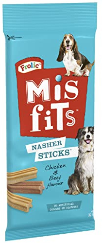 Frolic Misfits Nasher Sticks - Dog Treats for Medium Dogs - with Chicken and Beef - 10 x 175 g