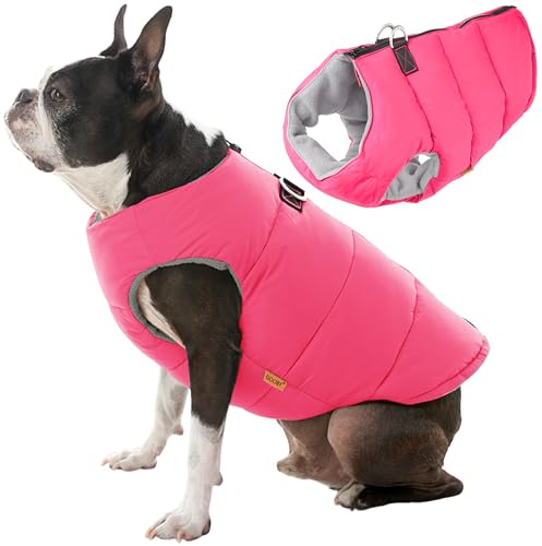 Gooby Padded Vest Dog Jacket - Solid Pink, X-Large - Warm Zip Up Dog Vest Fleece Jacket with Dual D Ring Leash - Water Resistant Small Dog Sweater - Dog Clothes for Small Dogs Boy and Medium Dogs