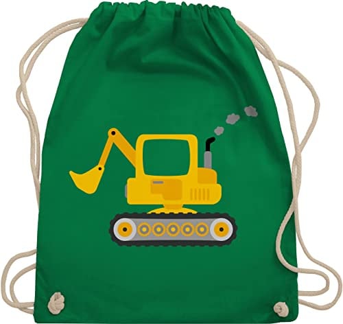 Turnbeutel Rucksack - Kinder Traktor und Co. - Bagger - Unisize - Grün - stoffbeutel kindergarten kinderrucksack fahrzeuge turnsack kindergartenrucksack für flugzeugen beutel kindergartentasche