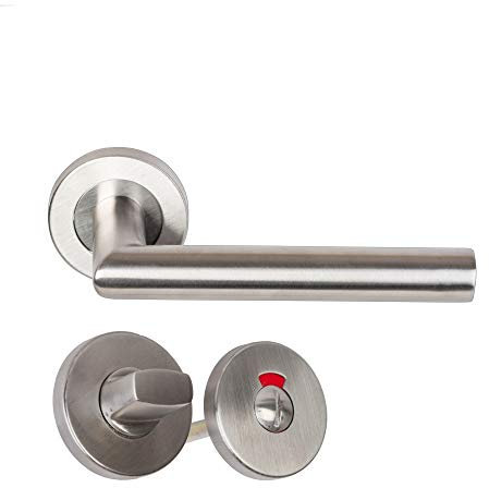 Paire de Poignées de porte sur Rosaces Rondes Elsa Angle Vif inox 304 KLOSE BESSER - +1 Paire de rosaces condamnation + voyant