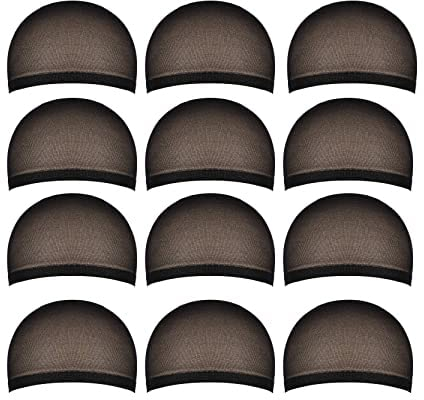 12 Stück Haarnetz für Perücken für Frauen und Männer, Nylon Perückenkappen aus Dehnbarem und Dünnem Strumpfstoff, geschlossenem Ende, Einheitsgröße (Schwarz)