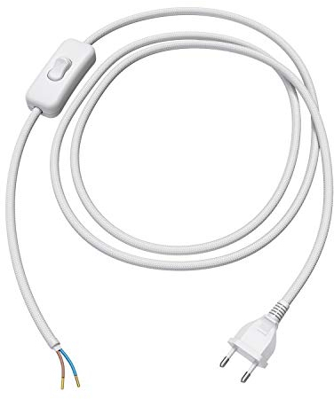 ledscom.de Eurostecker Typ C mit Textilkabel, Schalter, 2 m, weiß, 2 x 0,75 mm²