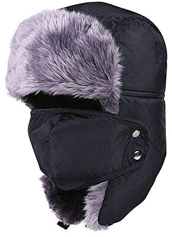 LoveLegis Pilotenmütze - Kosak - Winddicht - Kunstfell - Winter - originelle Geschenkidee - Schwarze Farbe