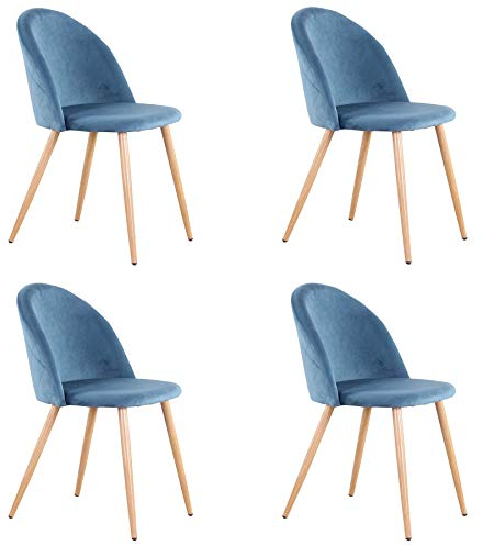 EGOONM 4er Set Esszimmerstühle Küchenstühle Samt Weich Kissen Sitz und Rücken Mit Hölzernen Metallbeinen Küche Stühle, Blau