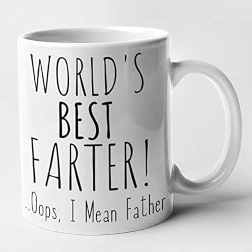 Mug humoristique avec inscription « World's Best Farter Oops I Mean Farther » blanc
