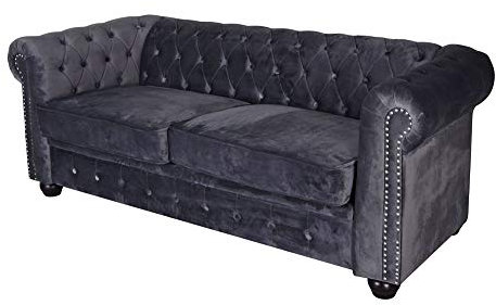 3-Sitzer Chesterfield Sofa Samt Grau Couch Samtsofa Vintage fha075 Palazzo Exklusiv